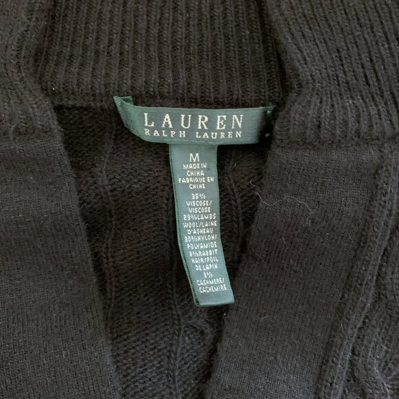 Lauren Ralph Lauren Black Collared Cable Knit Sweater Women's Size Medium Lambsw - Picture 8 of 10
